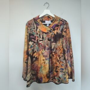 Joseph Ribkoff Multicolor Leaf-Print Jacket — Green, Gold, Cream